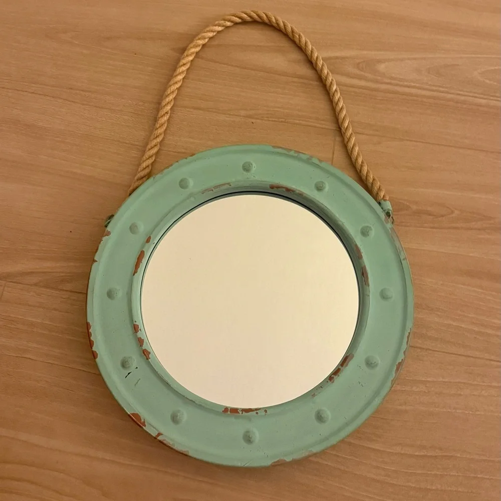 Rustic Green Beachy/Nautical Round Hanging Wall Mirror
